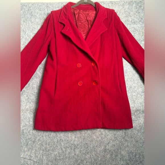 Forecast Blazer Coat Women 9/10 Red Wool Long Sleeve Double Breasted Four Button - Picture 1 of 6